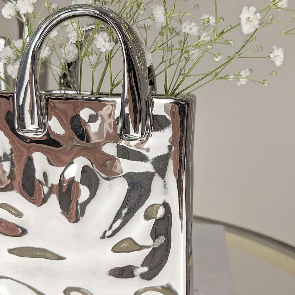 Skorter | Elise Silver Handbag Decorative Vases - Set of 2