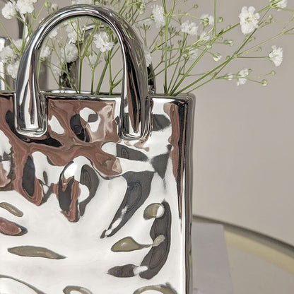 Skorter | Elise Silver Handbag Decorative Vases - Set of 2