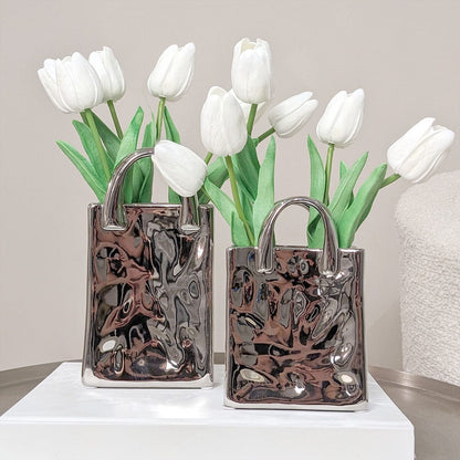 Skorter | Elise Silver Handbag Decorative Vases - Set of 2
