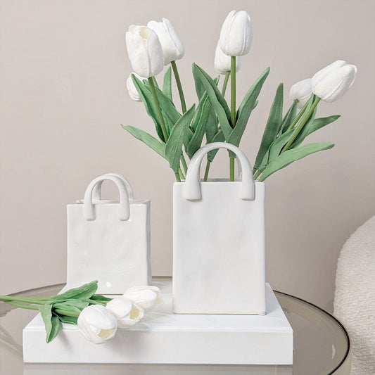 Skorter | Elise White Handbag Decorative Vase