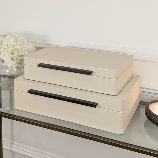 Skorter | Eliza Luxury Cream Decorative Jewelry Box with Black Handle - Set of 2