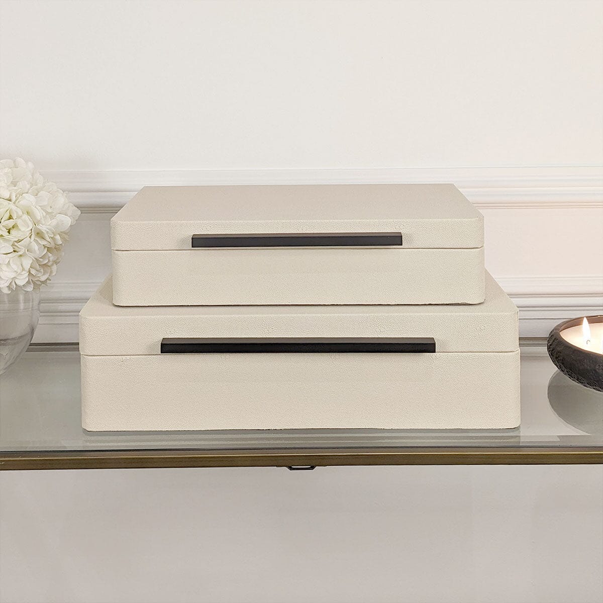 Skorter | Eliza Luxury Cream Decorative Jewelry Box with Black Handle - Set of 2