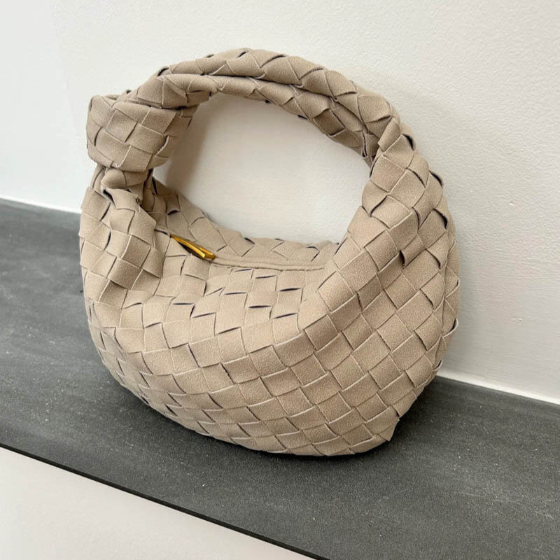 Skorter | Elsa – Stylish Mini Suede Bag with Woven Knot Design & Gold Accents