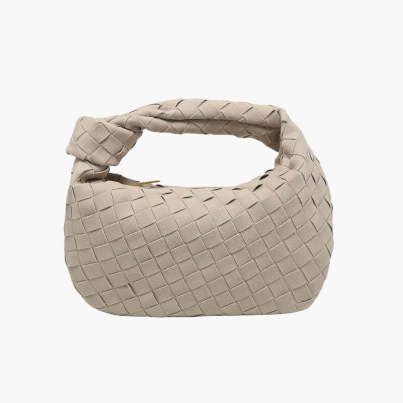 Skorter | Elsa – Stylish Mini Suede Bag with Woven Knot Design & Gold Accents