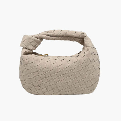 Skorter | Elsa – Stylish Mini Suede Bag with Woven Knot Design & Gold Accents