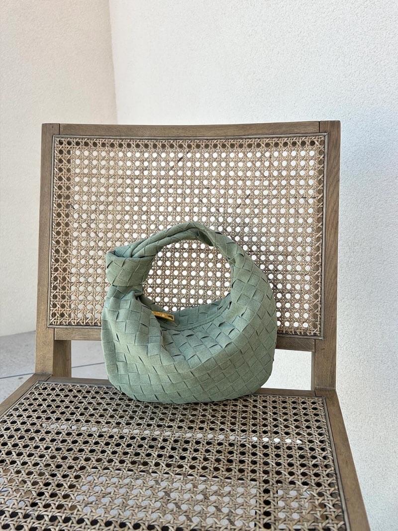 Skorter | Elsa – Stylish Mini Suede Bag with Woven Knot Design & Gold Accents