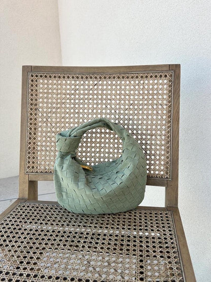Skorter | Elsa – Stylish Mini Suede Bag with Woven Knot Design & Gold Accents