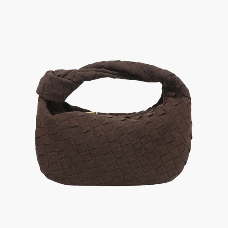 Skorter | Elsa – Stylish Mini Suede Bag with Woven Knot Design & Gold Accents