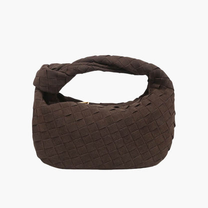 Skorter | Elsa – Stylish Mini Suede Bag with Woven Knot Design & Gold Accents