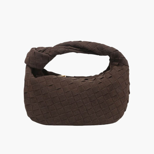 Skorter | Elsa – Stylish Mini Suede Bag with Woven Knot Design & Gold Accents
