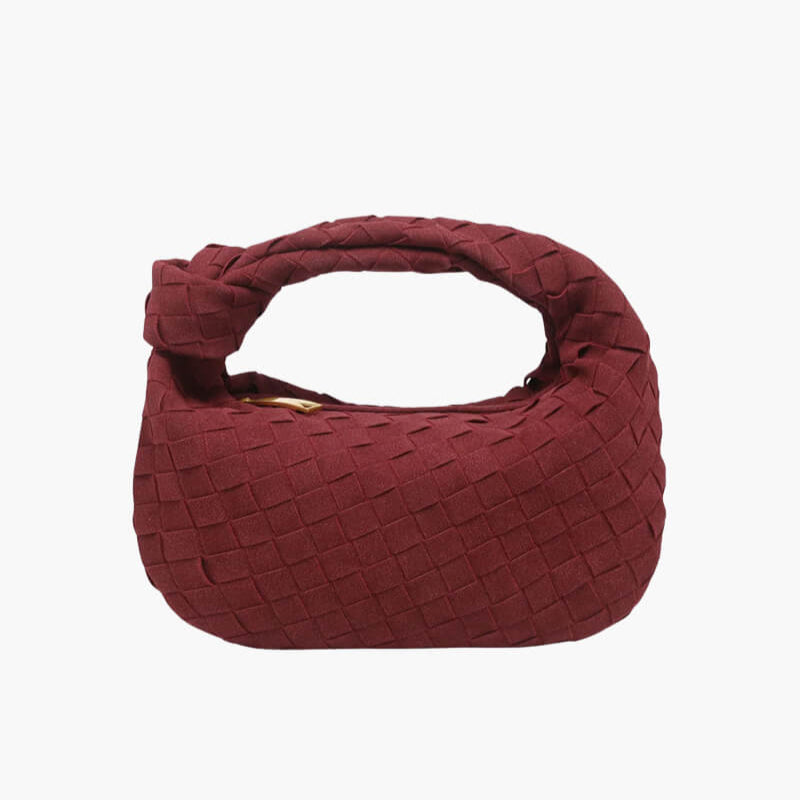 Skorter | Elsa – Stylish Mini Suede Bag with Woven Knot Design & Gold Accents