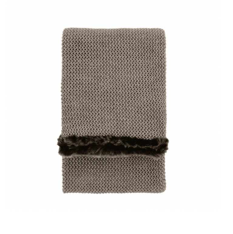 Skorter | Enaya Taupe Knitted Blanket with Brown Faux Fur Edge