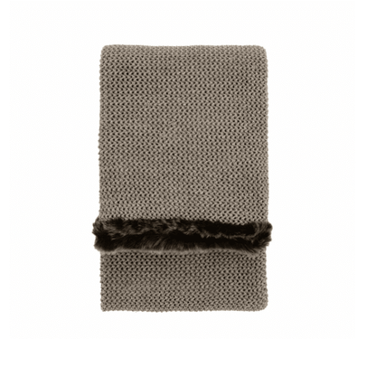 Skorter | Enaya Taupe Knitted Blanket with Brown Faux Fur Edge