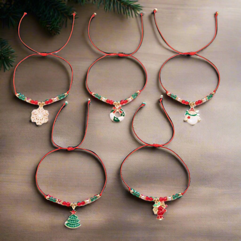 Skorter | Enchanting Christmas Crystal Bracelet – Adjustable Snowflake & Tree Pendant with Sparkling CCB Beads for Festive Elegance