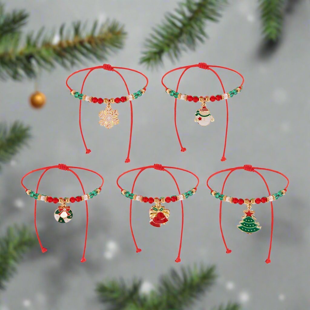 Skorter | Enchanting Christmas Crystal Bracelet – Adjustable Snowflake & Tree Pendant with Sparkling CCB Beads for Festive Elegance