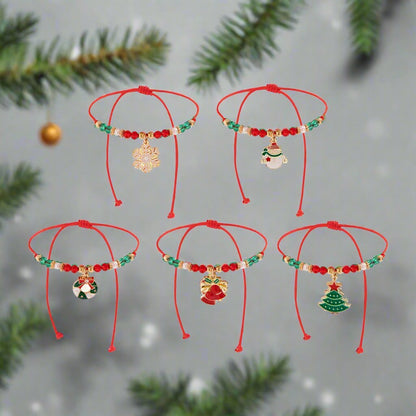 Skorter | Enchanting Christmas Crystal Bracelet – Adjustable Snowflake & Tree Pendant with Sparkling CCB Beads for Festive Elegance