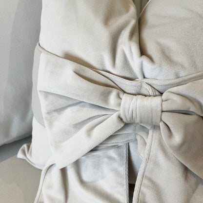 Skorter | Erina Cream Velvet Decorative Bow Cushion - 45x45cm