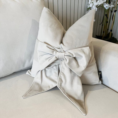 Skorter | Erina Cream Velvet Decorative Bow Cushion - 45x45cm