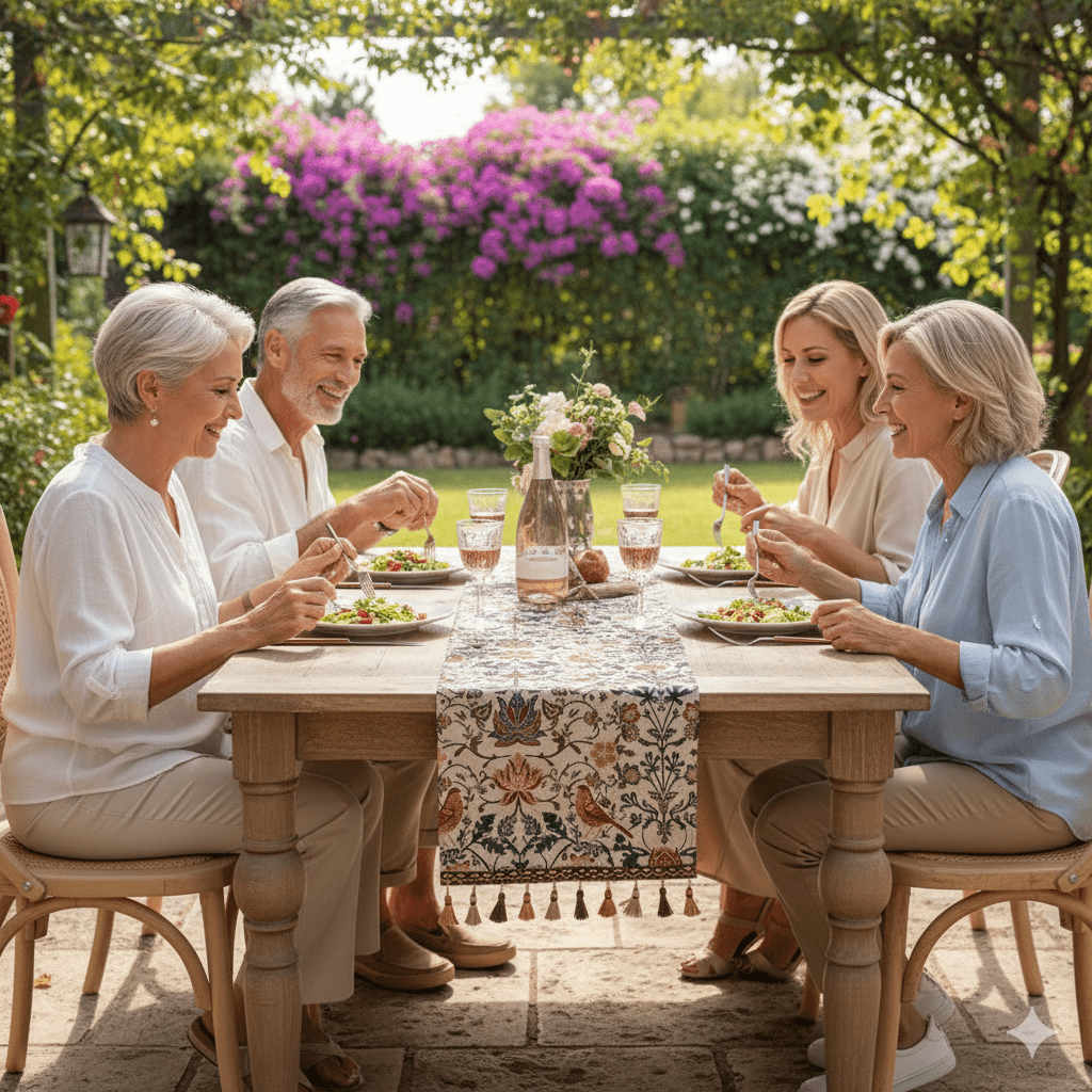 Skorter | EVERBLOOM LINENS – Elegant Table Runner with Floral & Bird Jacquard Design