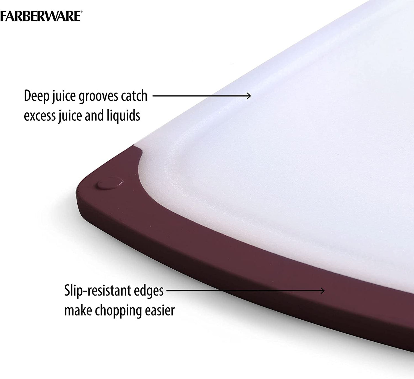 Skørter | Farberware Plastic Cutting Board with Non-Slip and Juice Grooves, 3-Piece, Maroon