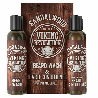 Skorter | Beard Wash & Beard Conditioning Set, Argan & Jojoba Oil - Natural Sandalwood Scent - Beard Shampoo & Beard Oil - 10 oz
