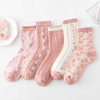 Skorter | 5 Pair Vintage Flower Embroidery Socks