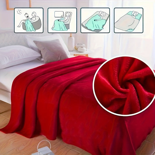 Skorter | 1pc Thick Red Flannel Blanket, Soft Warm Throw Blanket, Nap Blanket for Sofa, Couch, Office, Bed, Camping and Travel, Multi-functional Gift Blanket for All Seasons