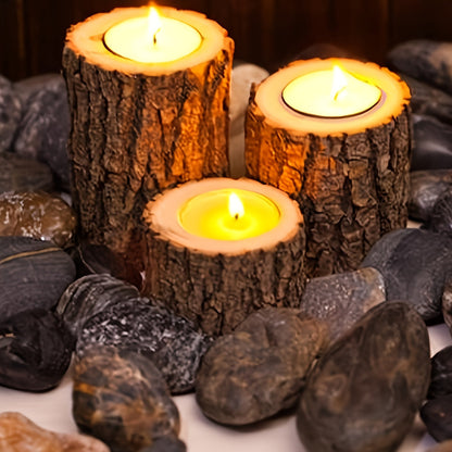 Skorter | 3-piece set rustic bark candle holders – wooden table decoration for Christmas and holidays