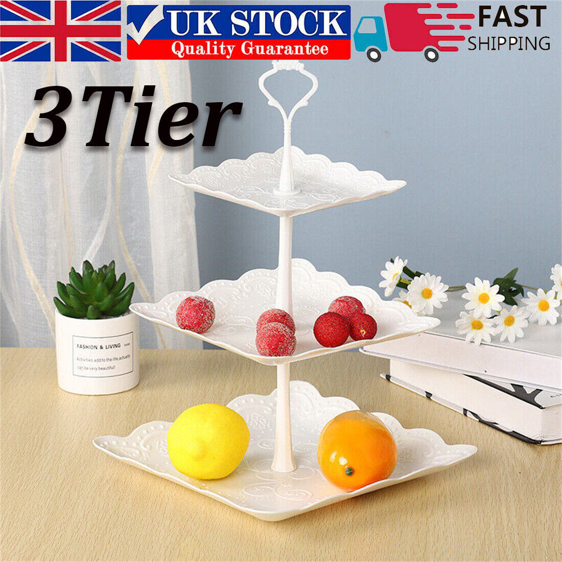 Skorter | 3Tier Cake Stand Afternoon Tea Wedding Party Plates Dinnerware Printed Dish
