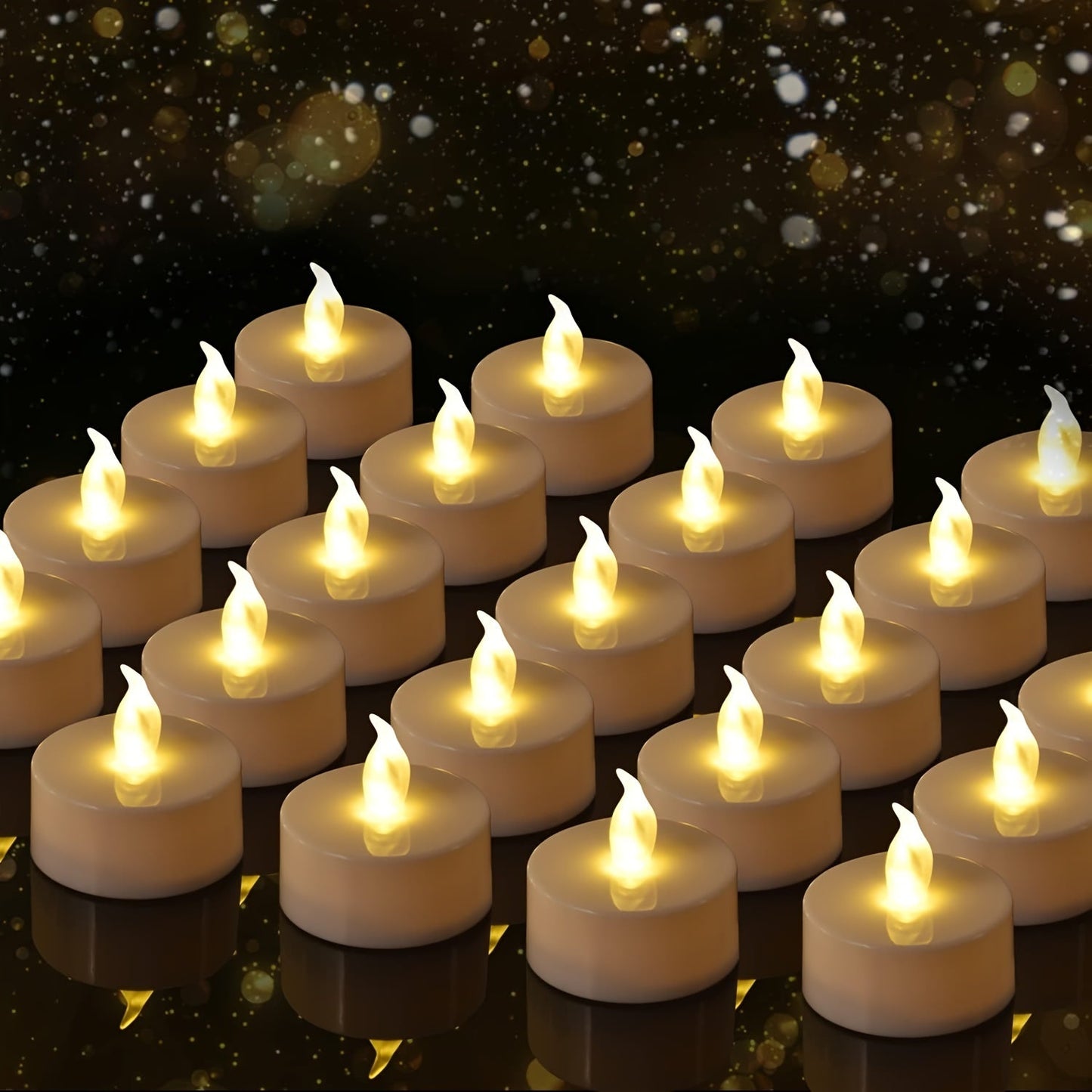 Skorter | LED Tealights - Battery Powered, Warm Yellow, Flameless Lights, 150+ Hours Flashing Light (5, 12, 24, 50 pcs)