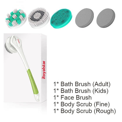 Skorter | All-in-One Rechargeable Body Brush Set, with 7 Replaceable Heads & Long Handle for Body, Face, Foot, Adult & Kids