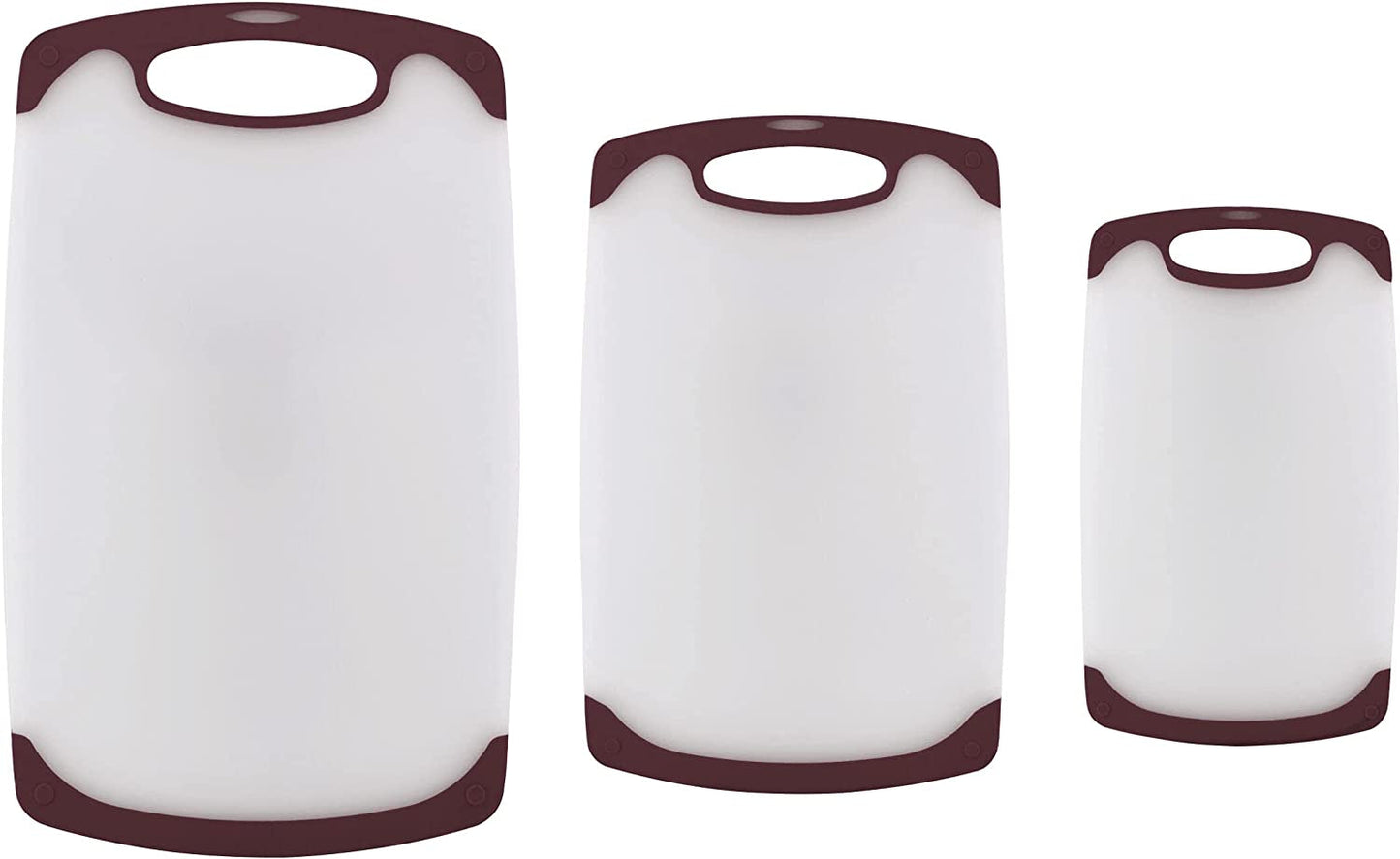 Skørter | Farberware Plastic Cutting Board with Non-Slip and Juice Grooves, 3-Piece, Maroon