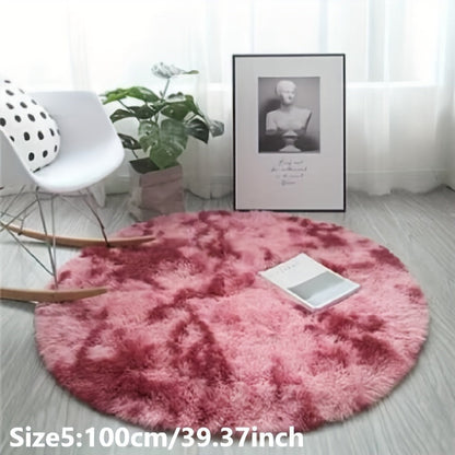 Skorter | 1pc Tie-dye Plushfiber Round Rug - Soft and Warm Decorative Mat for Living Room, Bedroom and Yoga