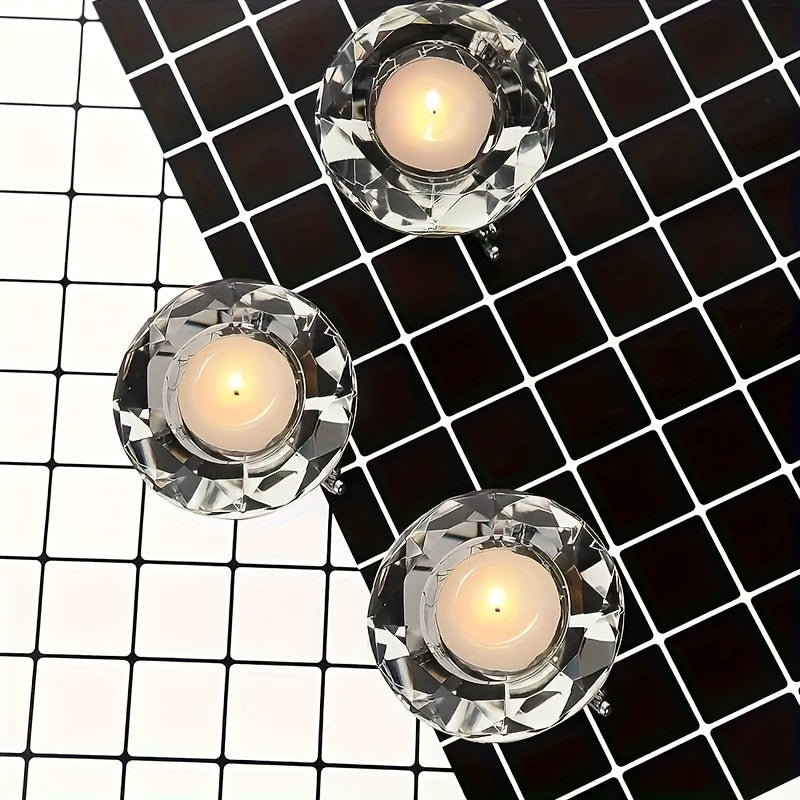 Skorter | 2-piece set with transparent crystal candle holders - European style, romantic diamond candle holders with metal ring base