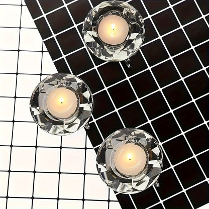 Skorter | 2-piece set with transparent crystal candle holders - European style, romantic diamond candle holders with metal ring base
