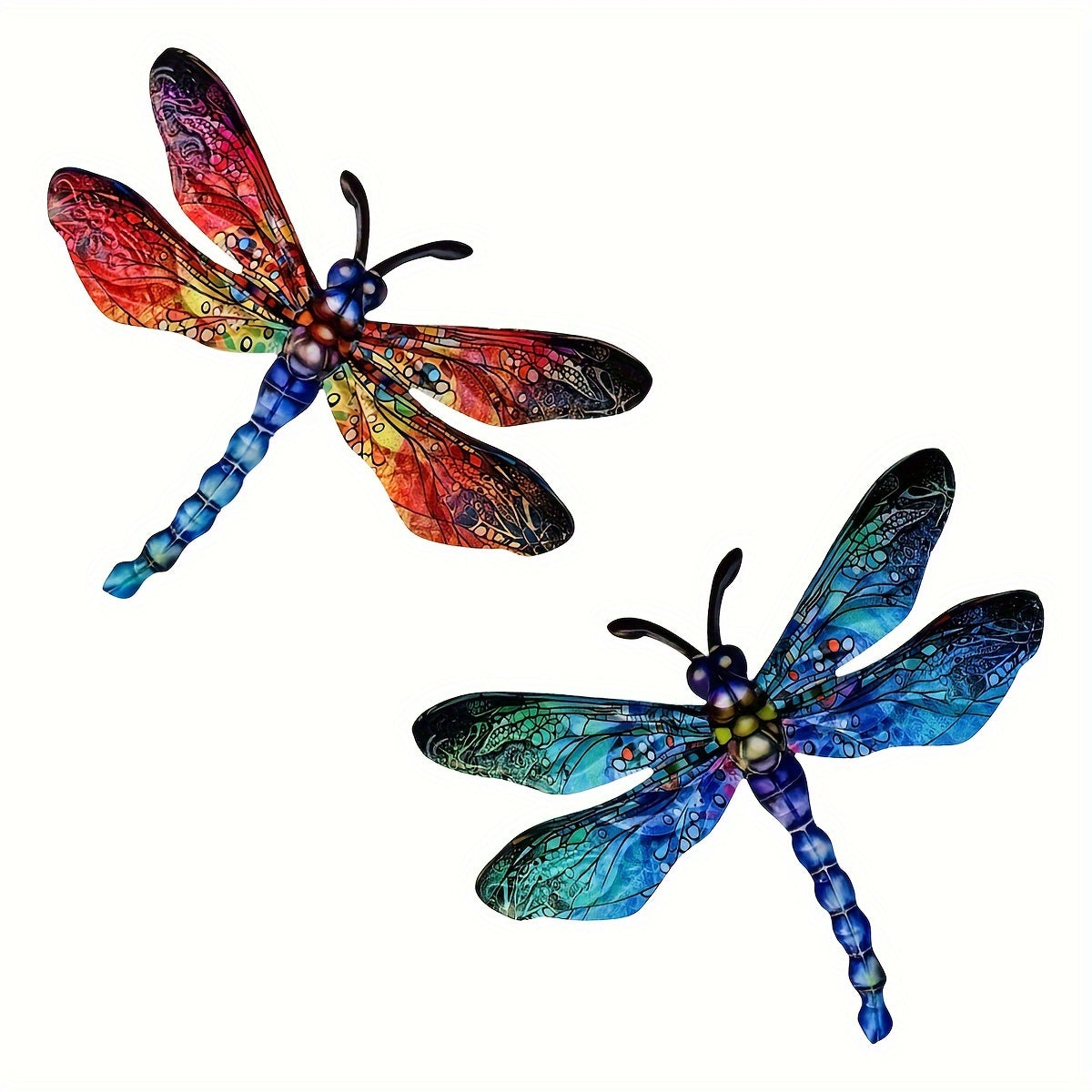 Skorter | 1/2 piece vibrant dragonfly wall art made of metal – artistic outdoor decoration for gardens, homes, and events – durable, versatile, and eye-catching – a perfect gift idea for any occasion