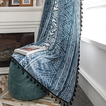 Skorter | Blue geometric pattern light-filtering curtain