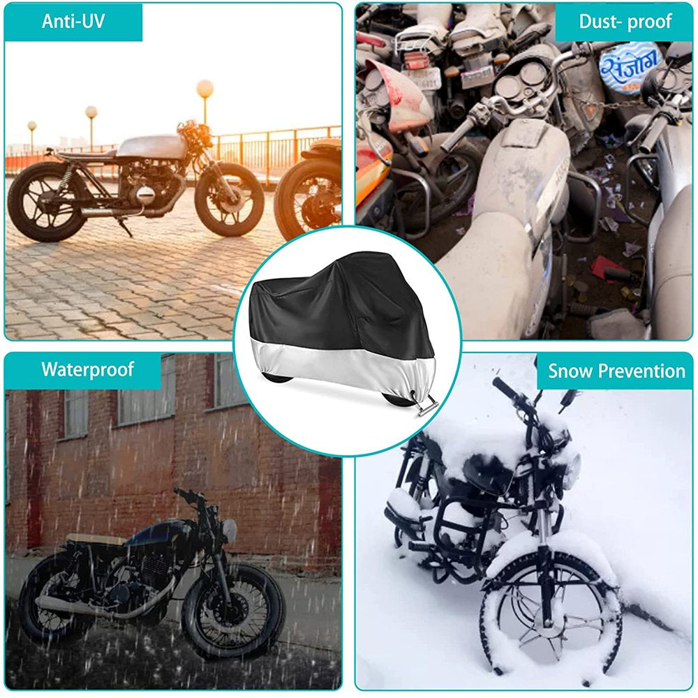 Skørter | XXL Motorcycle Cover Outdoor Waterproof, All-Year Motorcycle Sun Dust Cover - Black and Silver