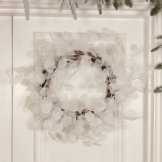 Skorter | Faux White Frosted Honesty Wreath - 50cm