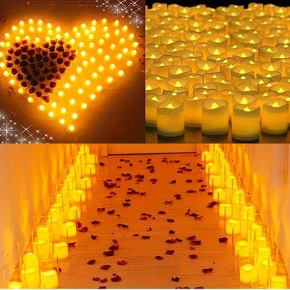 Skorter | 24/50/100 Pack flameless LED candles – battery-operated flickering tealights, smokeless and romantic for weddings and engagements
