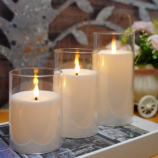 Skorter | Flameless Candle Set with Remote Control - LED Light for Christmas & Halloween Decor (Set of 3 - White)