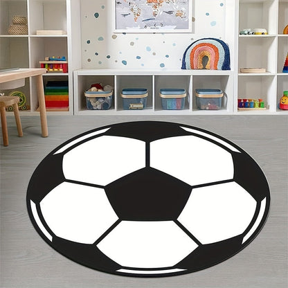 Skorter | Football Design Round Rug – Non-Slip, Machine Washable, Lightweight Floor Mat for Living Room and Bedroom