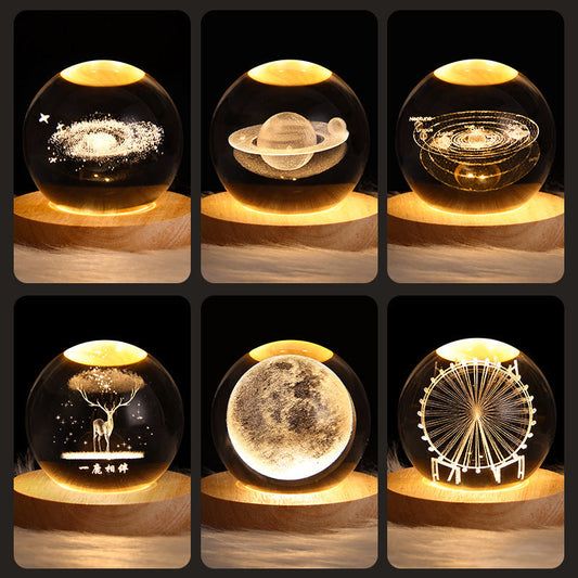 Skorter | LED Night Light Galaxy Crystal Ball Table Lamp 3D Planet Moon Lamp Bedroom Home Decor For Kids Party Children's Birthday Gifts