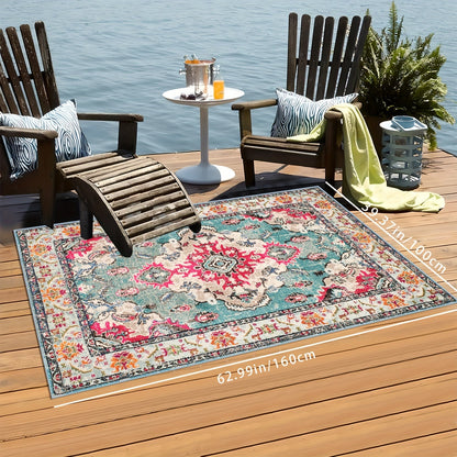 Skorter | Vintage Boho Flower Mat - Perfect For Terrace, Garden and Poolside, Stain Resistant and Washable