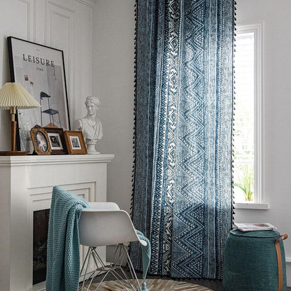 Skorter | Blue geometric pattern light-filtering curtain