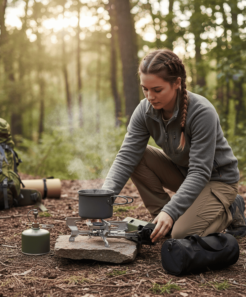 Skorter | FLAMECAMP – Portable Butane Camping Stove with Storage Bag & Gas Bottle