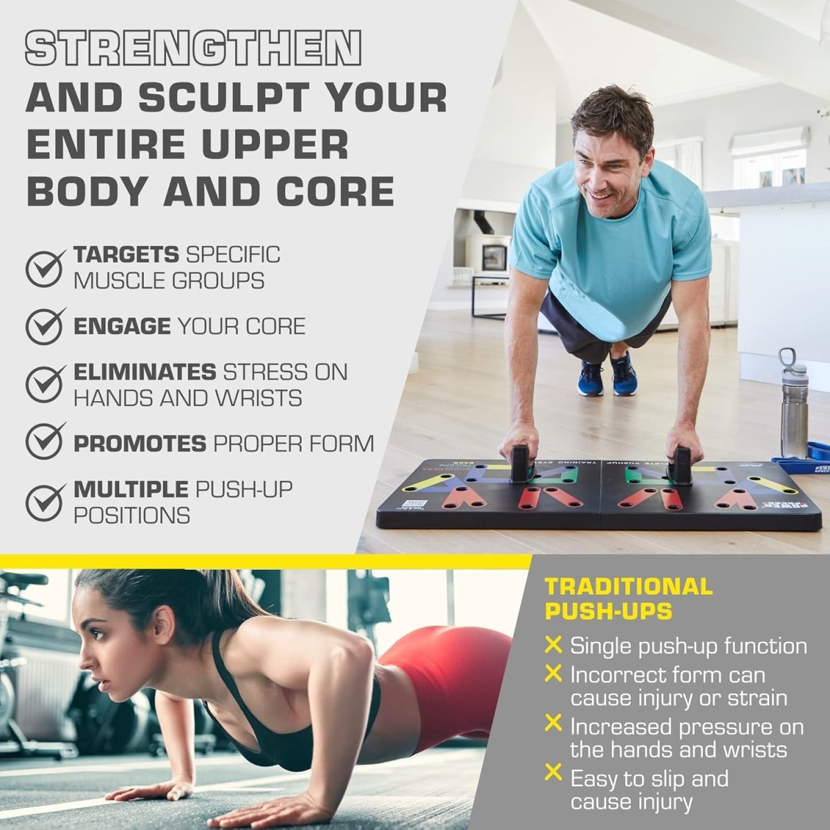 Skorter | Flexifit Foldable Push-Up Training Board – 30+ Color-Coded Positions – Full Body Strength Workout – Chest, Arms, Shoulders Training