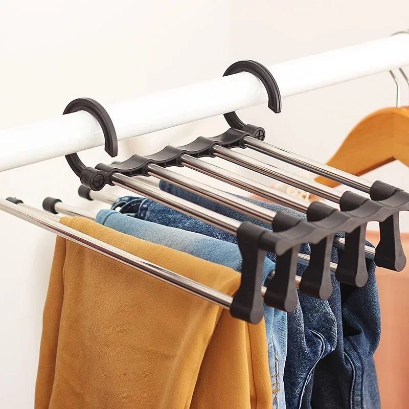 Skorter | FlexRack Trouser Shelf – Space-Saving, Adjustable Closet Organizer for Pants, Skirts, and Scarves – Stainless Steel – Non-Slip – Foldable Design