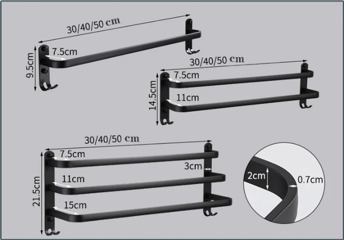 Skorter | FlexRack – Wall-Mounted Aluminum Bathroom Shelf with 3 Crossbars