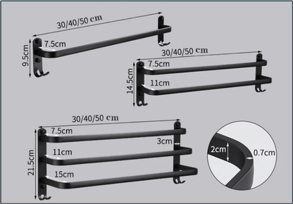 Skorter | FlexRack – Wall-Mounted Aluminum Bathroom Shelf with 3 Crossbars